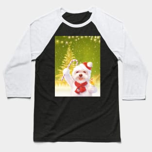 Christmas Dog in Santa Hat Baseball T-Shirt